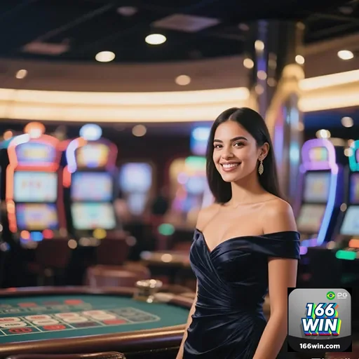 Imagem de um cassino digital com destaque para o site 166win, uma plataforma confiável para apostas e jogos online.